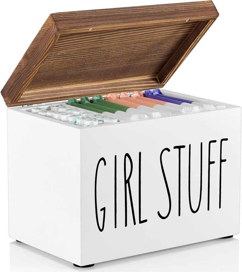 DRASTAR Tampon Holder for Bathroom, Feminine Product Organizer, Pad Organize Case with hinged lid, Shark Week Tampon Storage, Lady Stuff Box for Bathroom Accessories - Image 1